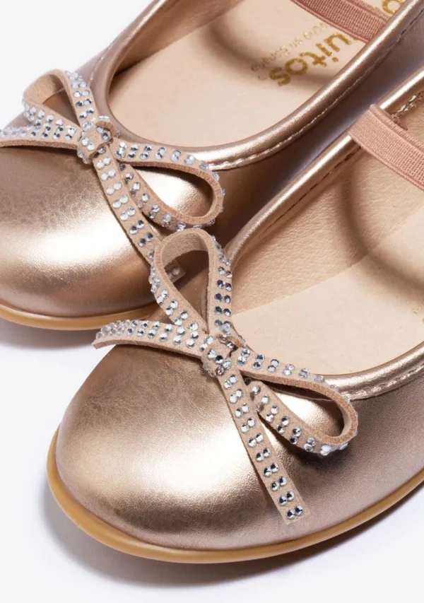 Conguitos Bailarina Lazo Strass Oro^ Zapatos De Ceremonia | Bailarinas