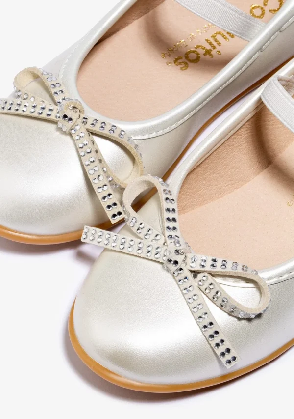 Conguitos Bailarinas Lazo Strass Blanco^ Zapatos De Ceremonia | Bailarinas