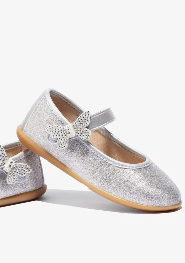 Conguitos Bailarinas Mariposa Plata^ Zapatos De Ceremonia | Bailarinas