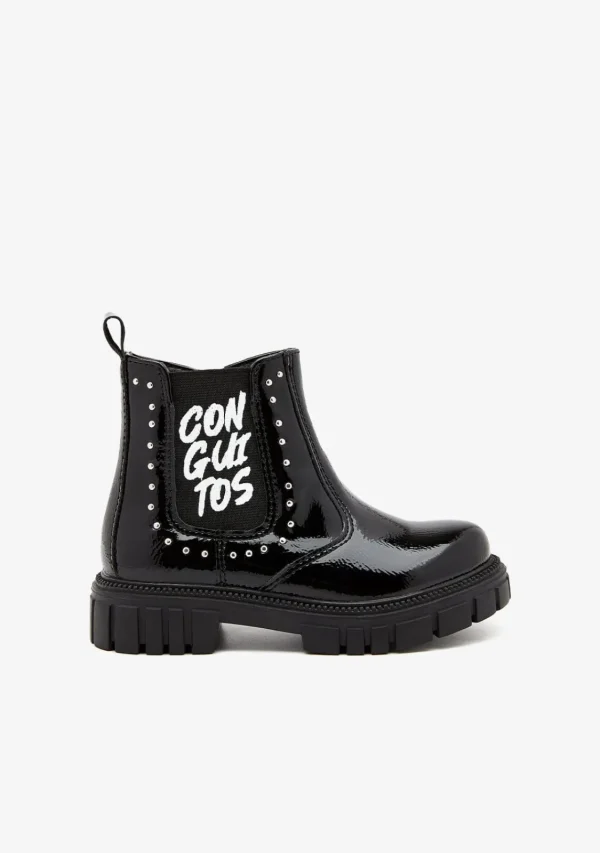 Conguitos Botas Charol Letras Negro^ Botas