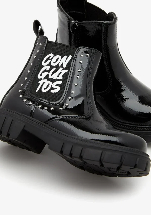 Conguitos Botas Charol Letras Negro^ Botas