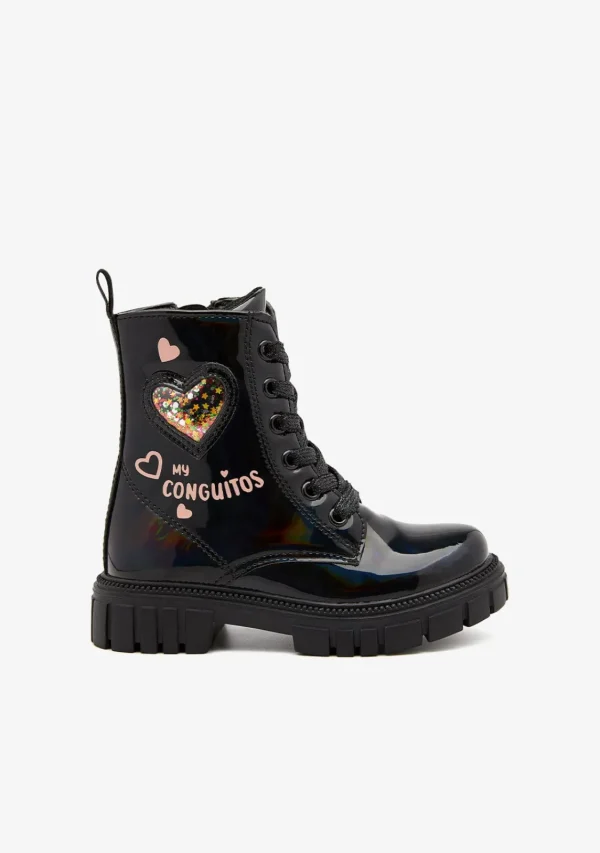 Conguitos Botas Militares Corazón Negro^ Botas