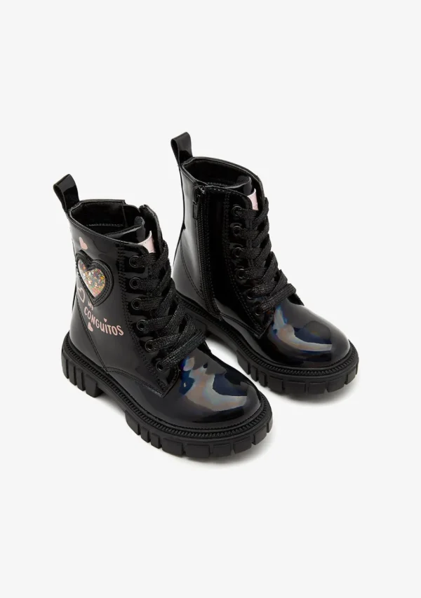 Conguitos Botas Militares Corazón Negro^ Botas