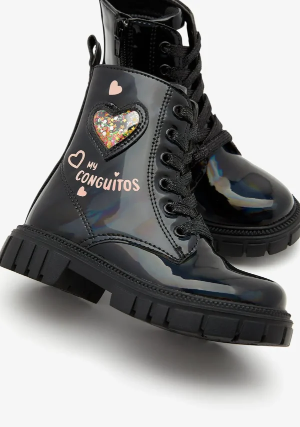 Conguitos Botas Militares Corazón Negro^ Botas