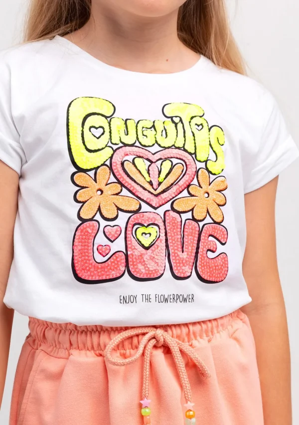 Conguitos Camiseta Blanca De Lentejuelas Love Fluor De Niña^ Camisetas