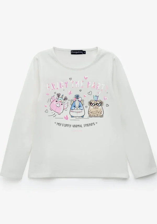 Conguitos Camiseta De Niña Animal Friends Blanco^ Camisetas | Camisetas Manga Larga