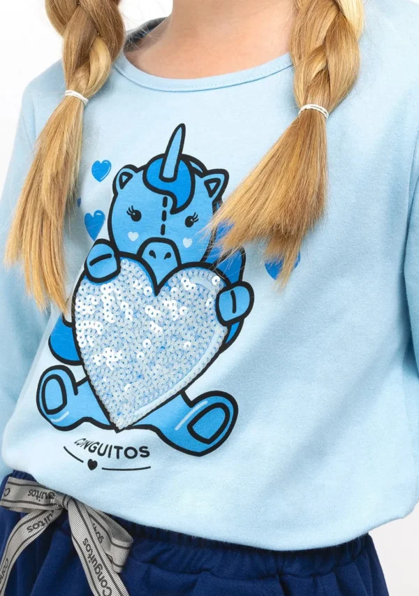 Conguitos Camiseta De Niña Celeste Con Unicornio^ Camisetas | Camisetas Manga Larga