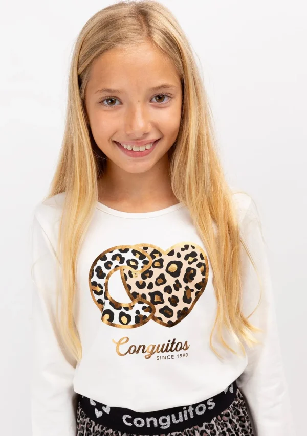 Conguitos Camiseta De Niña Leopardo Blanco^ Camisetas | Camisetas Manga Larga