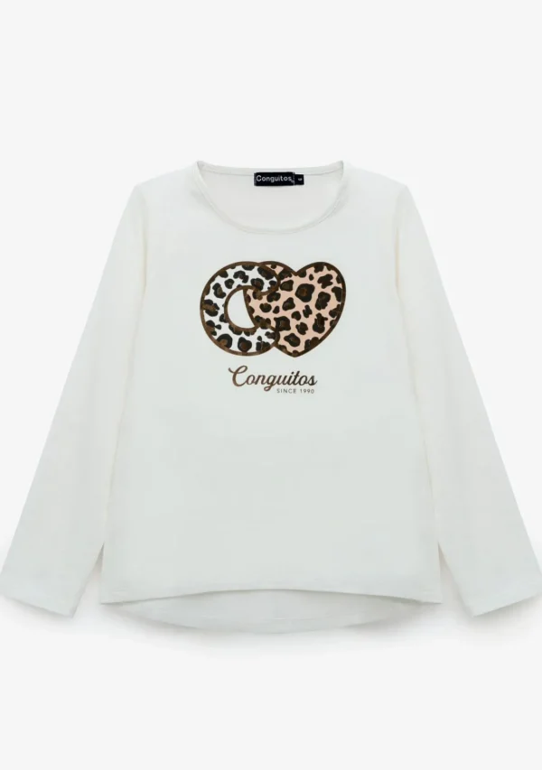Conguitos Camiseta De Niña Leopardo Blanco^ Camisetas | Camisetas Manga Larga