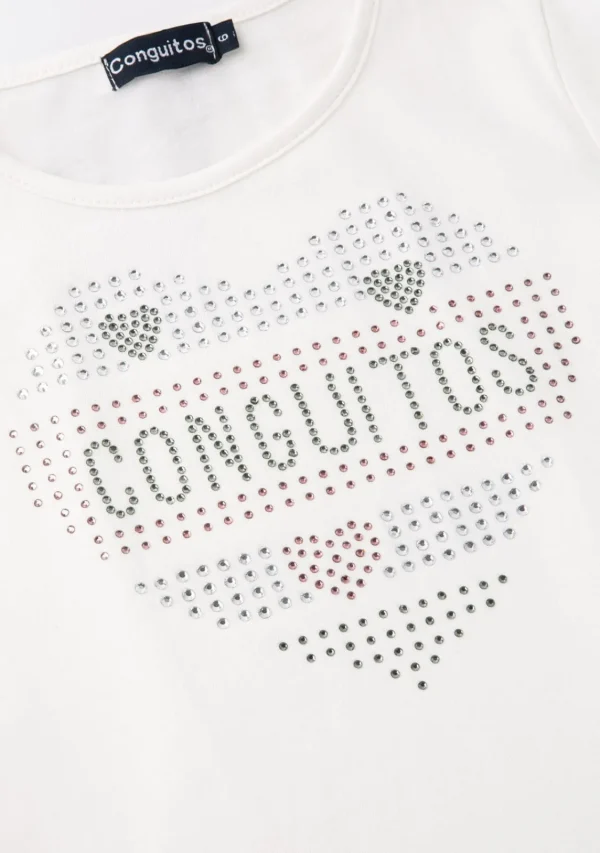 Conguitos Camiseta De Niña Corazón Strass Blanco^ Camisetas | Camisetas Manga Larga