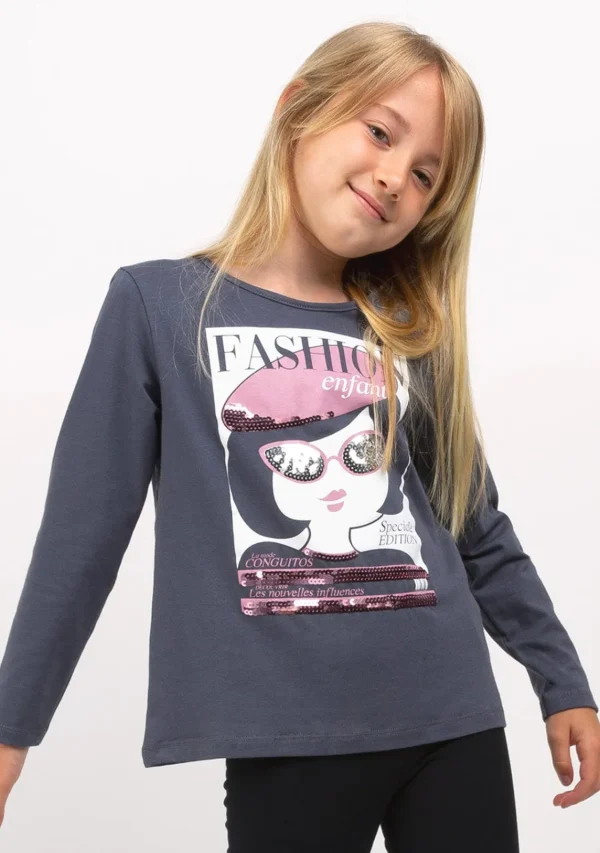 Conguitos Camiseta De Niña Fashion Marengo^ Camisetas | Camisetas Manga Larga