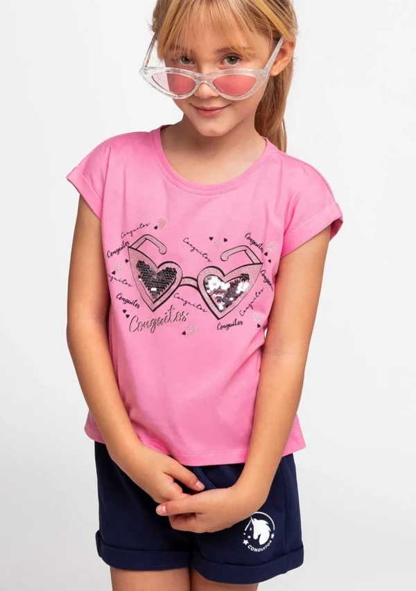 Conguitos Camiseta De Niña Gafas Corazón Rosa^ Camisetas