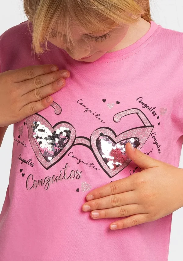 Conguitos Camiseta De Niña Gafas Corazón Rosa^ Camisetas