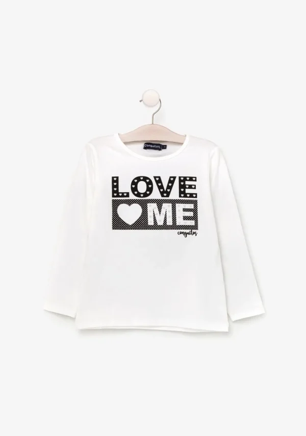 Conguitos Camiseta De Niña Love Me Blanco Con Luz^ Camisetas | Camisetas Manga Larga