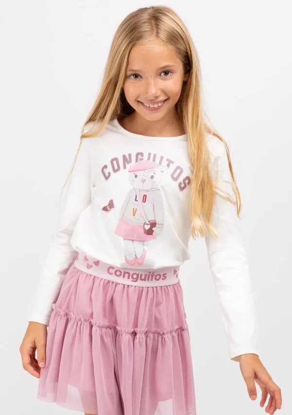 Conguitos Camiseta De Niña Osito University Blanco^ Camisetas | Camisetas Manga Larga