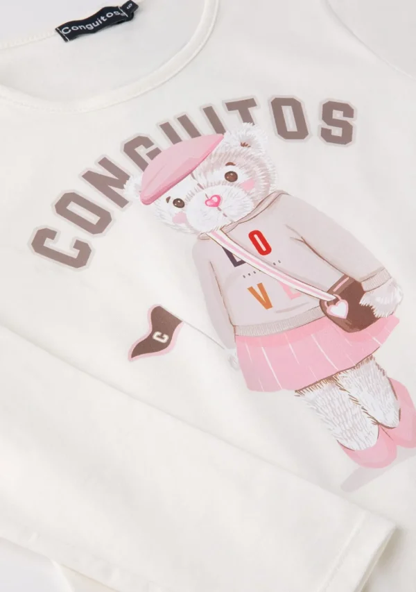 Conguitos Camiseta De Niña Osito University Blanco^ Camisetas | Camisetas Manga Larga