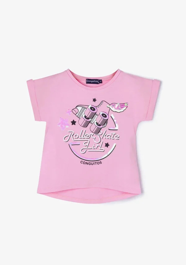 Conguitos Camiseta De Niña Roller Lentejuelas Rosa^ Camisetas