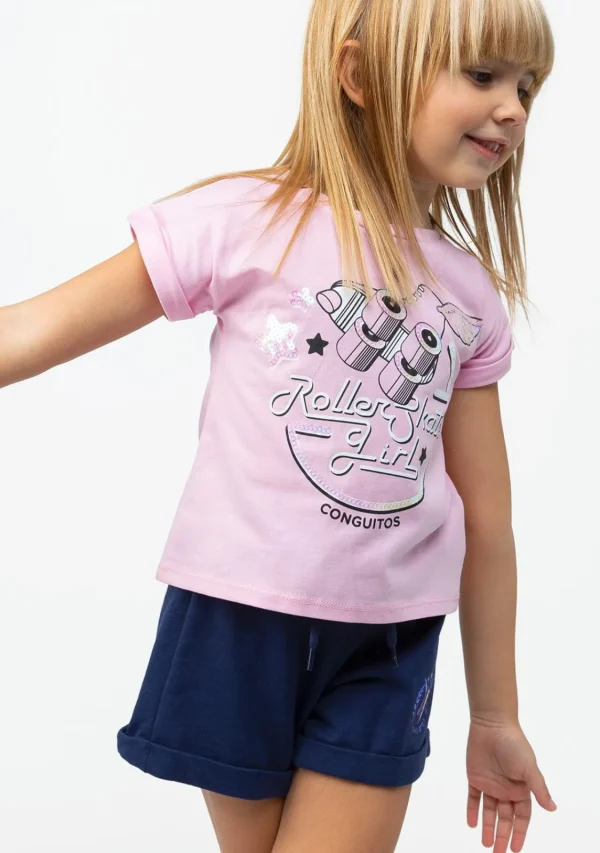 Conguitos Camiseta De Niña Roller Lentejuelas Rosa^ Camisetas