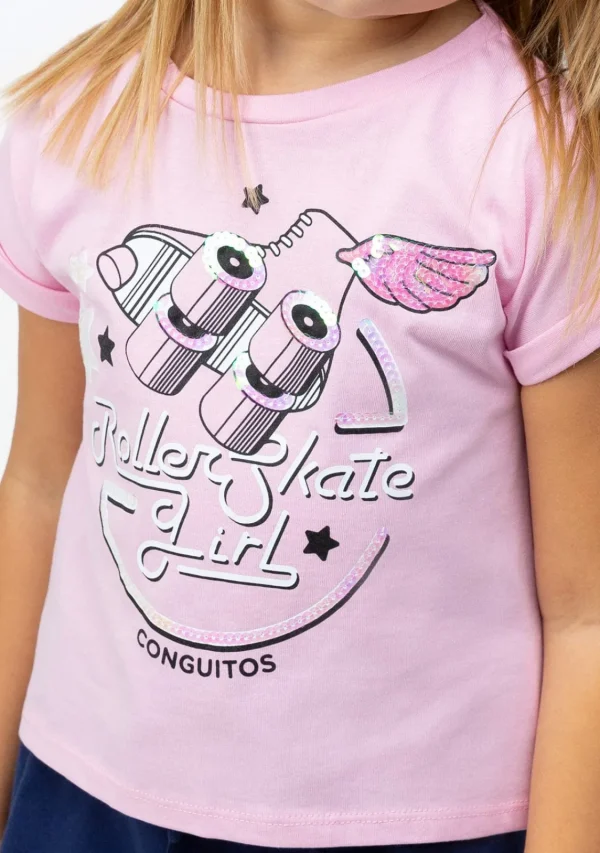 Conguitos Camiseta De Niña Roller Lentejuelas Rosa^ Camisetas