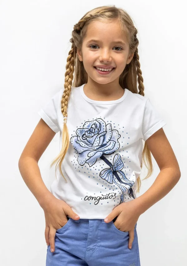 Conguitos Camiseta De Niña Rosa Strass Celeste^ Camisetas