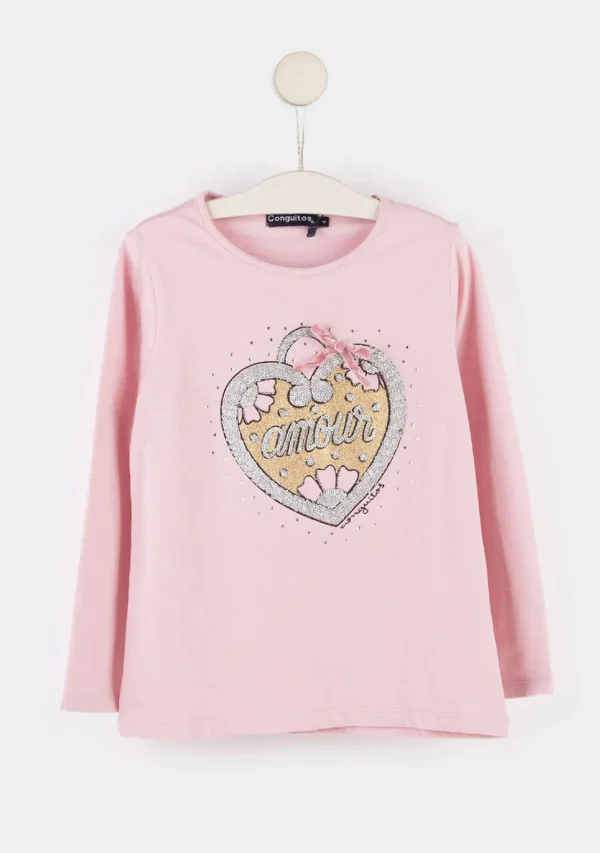 Conguitos Camiseta Niña Corazón Rosa^ Camisetas | Camisetas Manga Larga