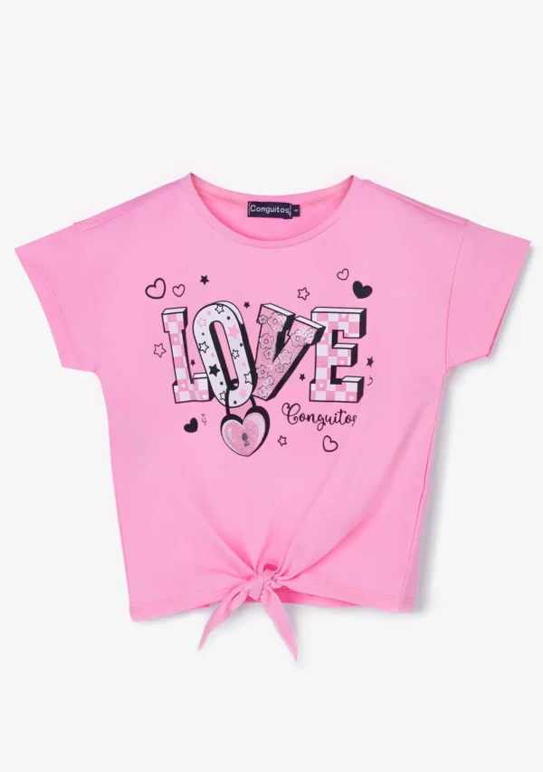 Conguitos Camiseta Niña Estampado Anudado Love Rosa^ Camisetas