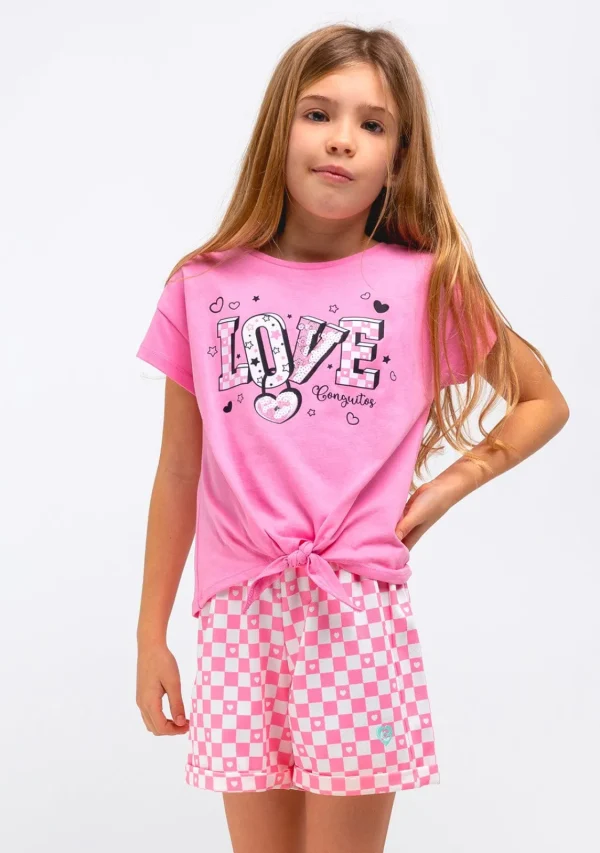 Conguitos Camiseta Niña Estampado Anudado Love Rosa^ Camisetas