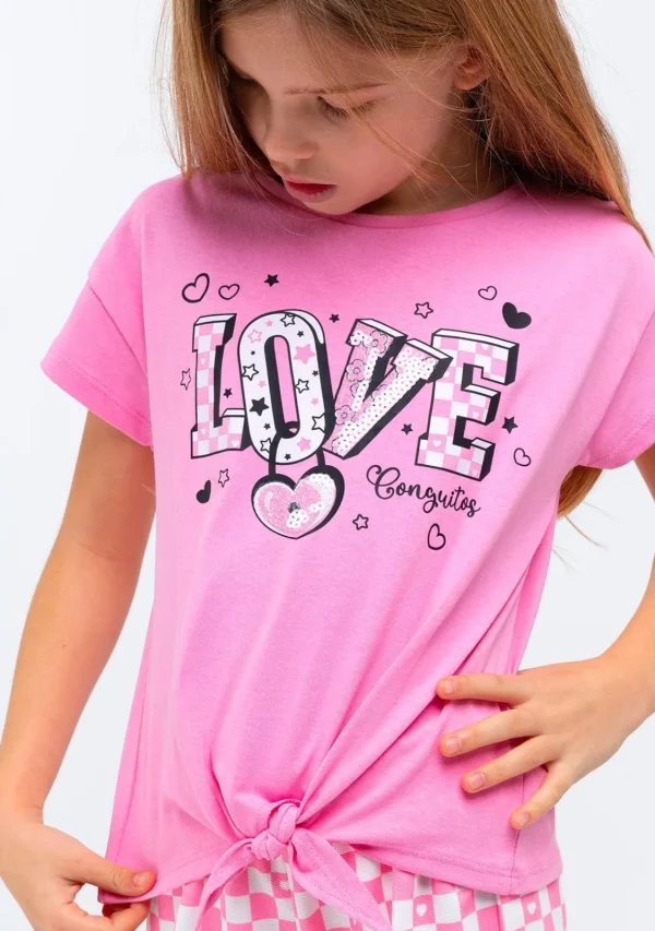 Conguitos Camiseta Niña Estampado Anudado Love Rosa^ Camisetas