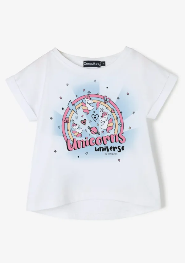 Conguitos Camiseta Niña Estampado Unicornio Solar Reactivo Blanco^ Camisetas