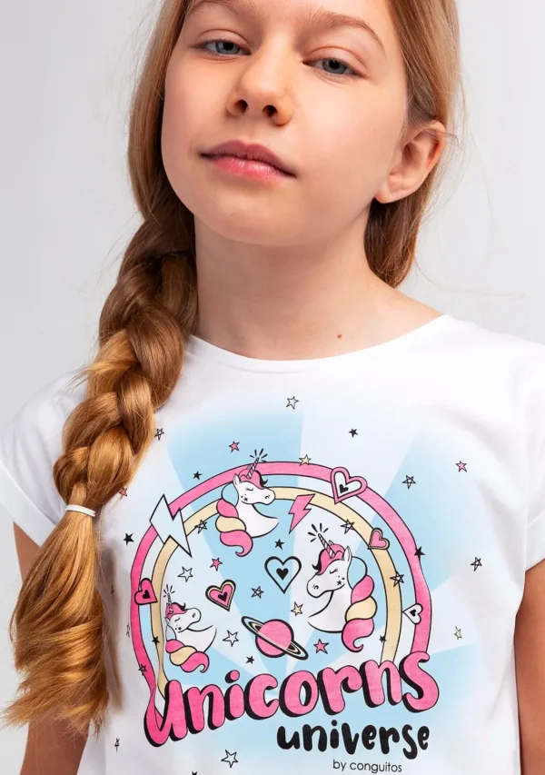 Conguitos Camiseta Niña Estampado Unicornio Solar Reactivo Blanco^ Camisetas