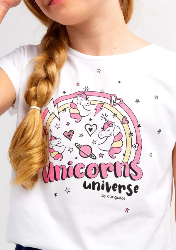 Conguitos Camiseta Niña Estampado Unicornio Solar Reactivo Blanco^ Camisetas