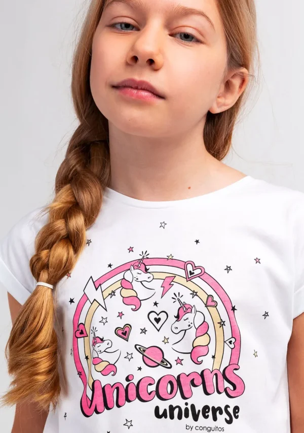 Conguitos Camiseta Niña Estampado Unicornio Solar Reactivo Blanco^ Camisetas