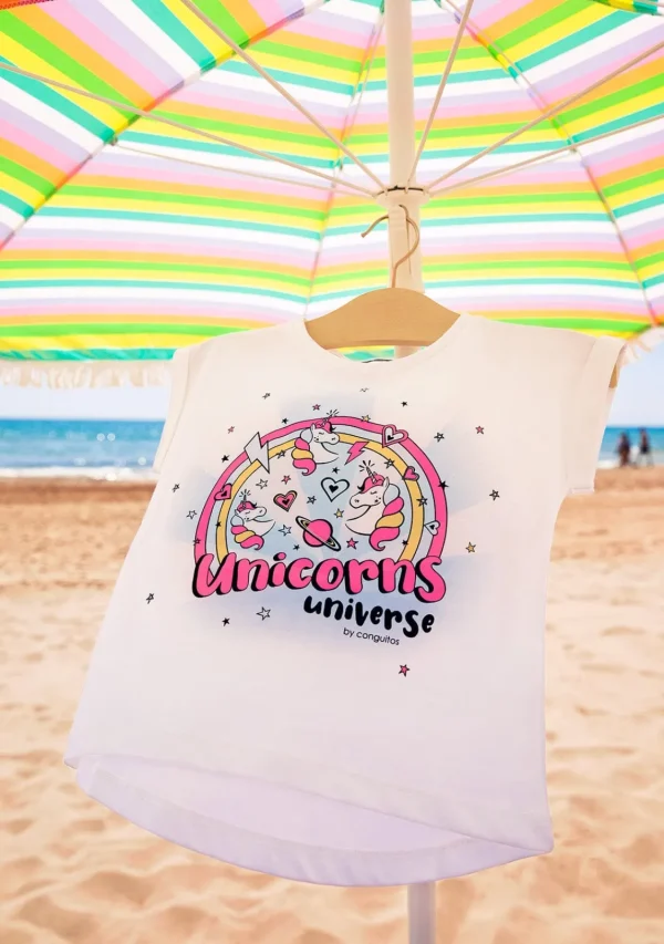 Conguitos Camiseta Niña Estampado Unicornio Solar Reactivo Blanco^ Camisetas