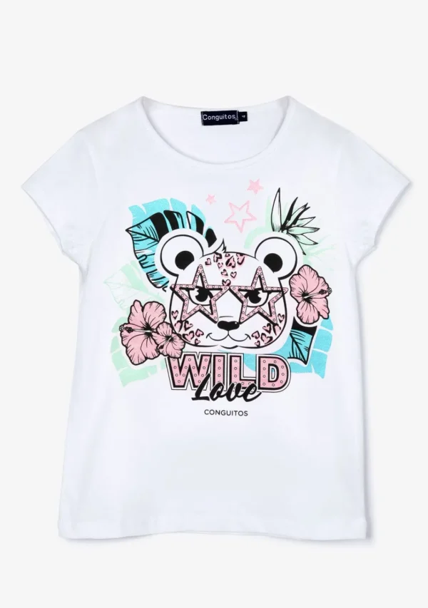 Conguitos Camiseta Niña Leopardo Glitter Blanco^ Camisetas