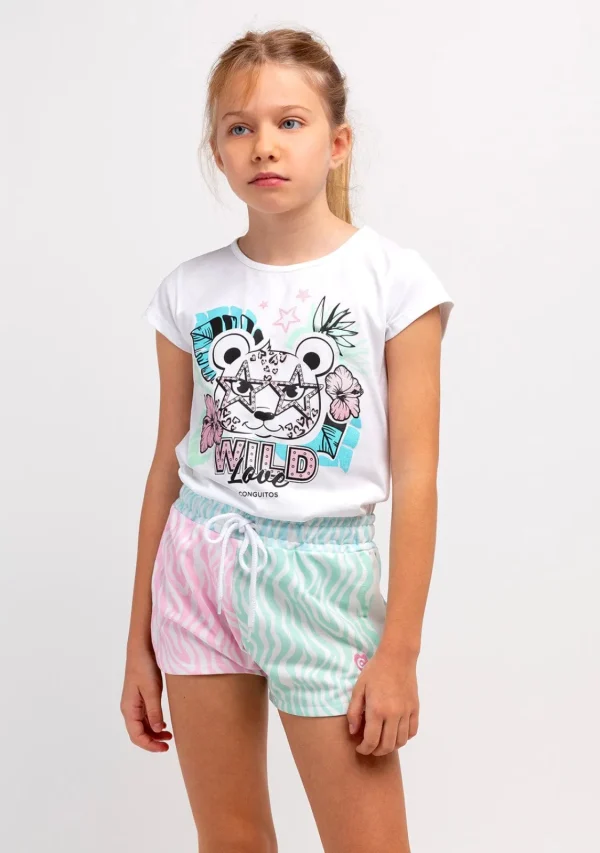 Conguitos Camiseta Niña Leopardo Glitter Blanco^ Camisetas