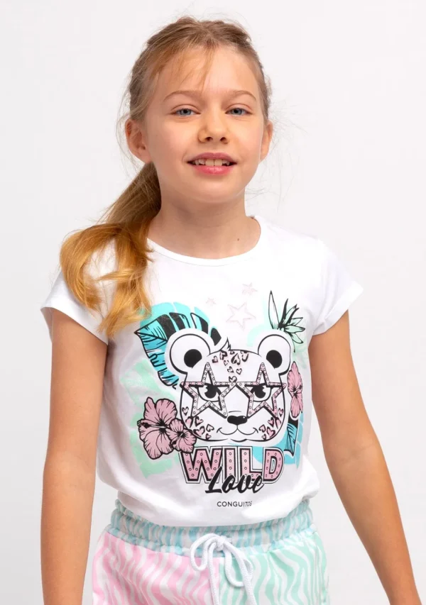 Conguitos Camiseta Niña Leopardo Glitter Blanco^ Camisetas