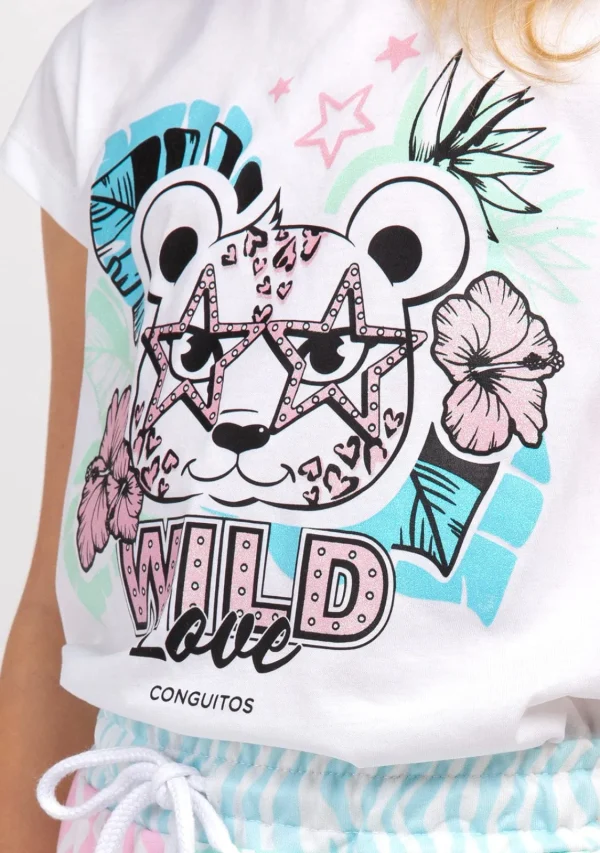 Conguitos Camiseta Niña Leopardo Glitter Blanco^ Camisetas