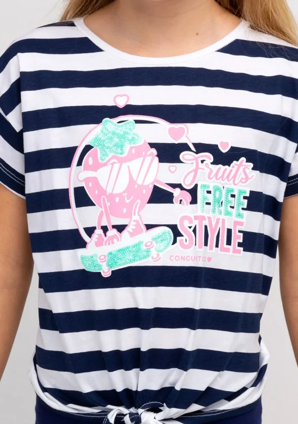 Conguitos Camiseta Niña Rayas Estampado Fresas Anudada^ Camisetas