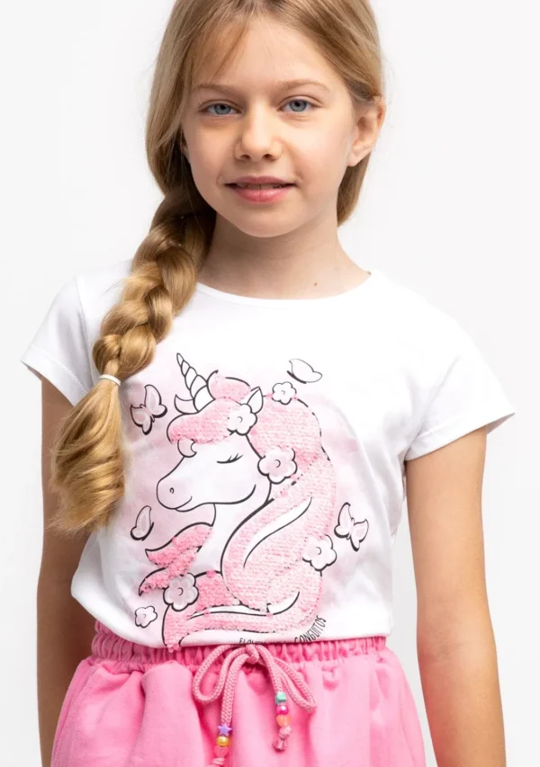 Conguitos Camiseta Niña Unicornio Lentejuelas Blanca^ Camisetas