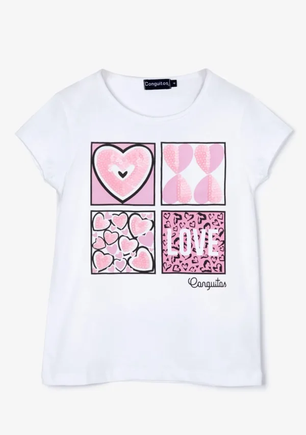 Conguitos Camiseta Sequinned Hearts Blanca De Niña^ Camisetas