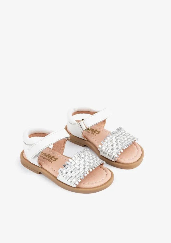 Conguitos Sandalias De Bebé Piel Trenzada Blanco/Plata^ Sandalias