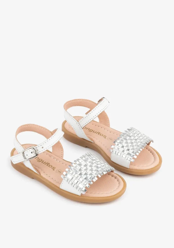 Conguitos Sandalias De Niña Piel Trenzada Blanco/Plata^ Sandalias | Zapatos De Ceremonia