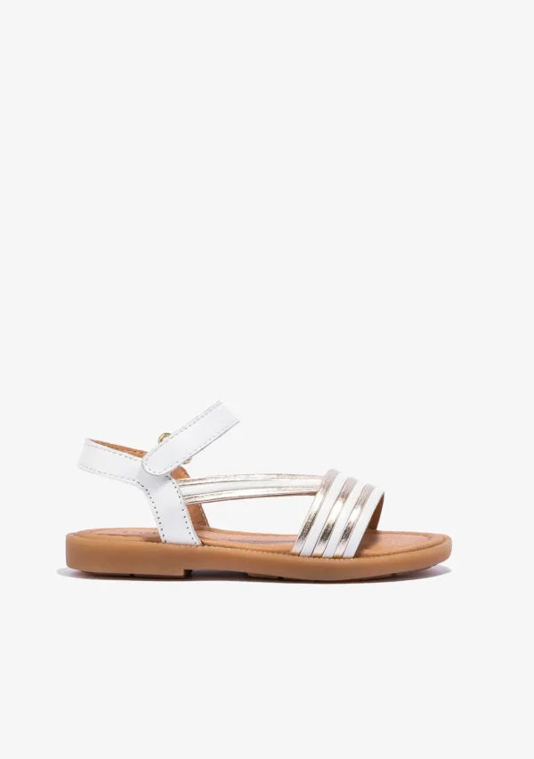 Conguitos Sandalias De Niña Tira Adherente Napa Blanco Oro^ Sandalias | Zapatos De Ceremonia