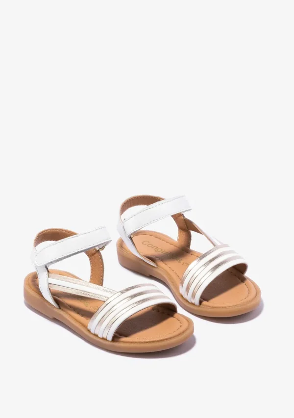 Conguitos Sandalias De Niña Tira Adherente Napa Blanco Oro^ Sandalias | Zapatos De Ceremonia