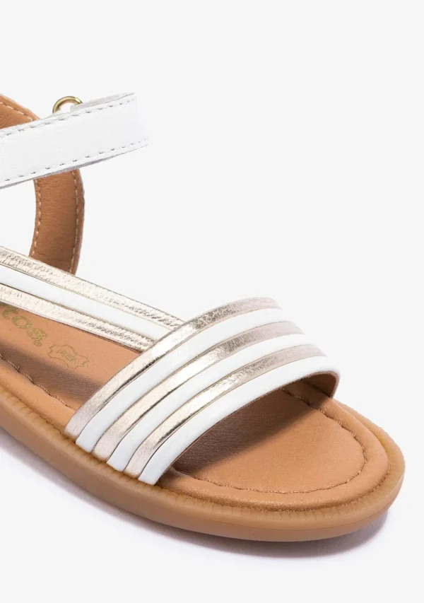 Conguitos Sandalias De Niña Tira Adherente Napa Blanco Oro^ Sandalias | Zapatos De Ceremonia