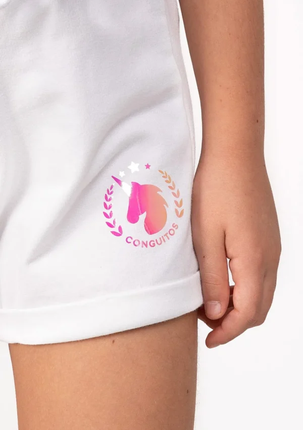 Conguitos Short Deportivo De Niña Liso Unicornio Blanco^ Shorts
