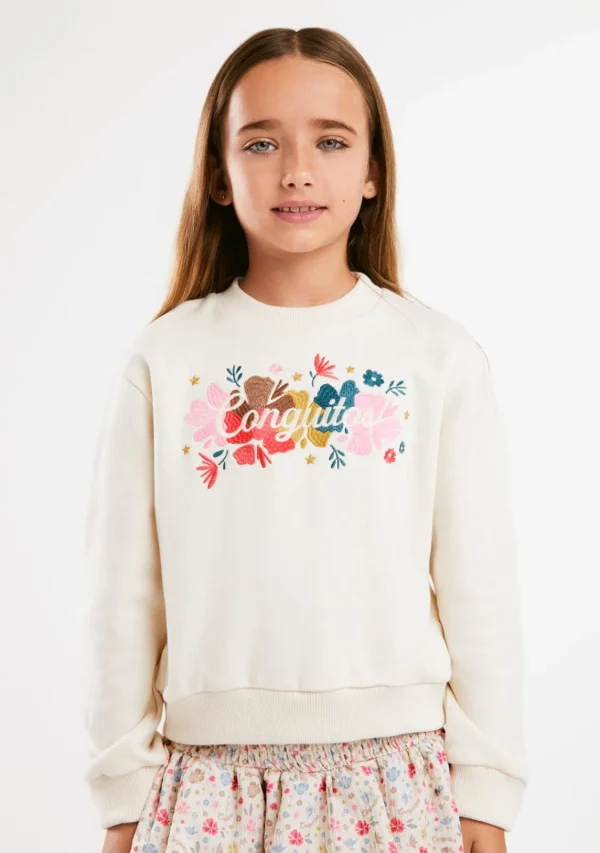 Conguitos Sudadera Bordado Flores Beige^ Sudaderas