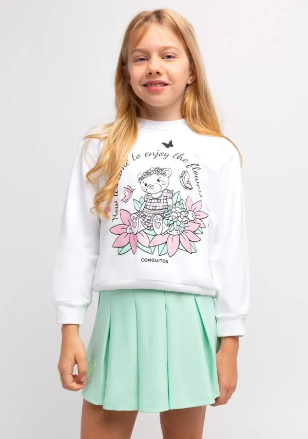 Conguitos Sudadera De Niña Blanco Oso Glitter Flores^ Sudaderas