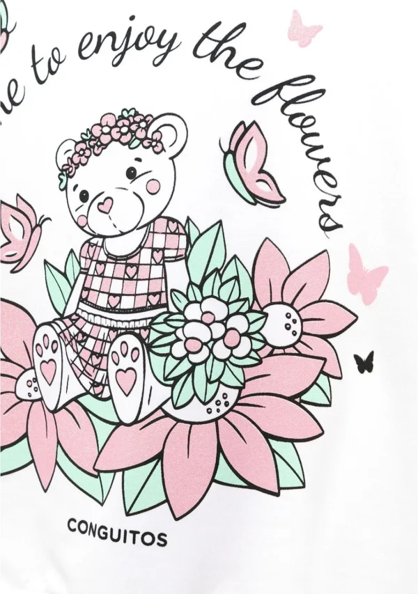 Conguitos Sudadera De Niña Blanco Oso Glitter Flores^ Sudaderas
