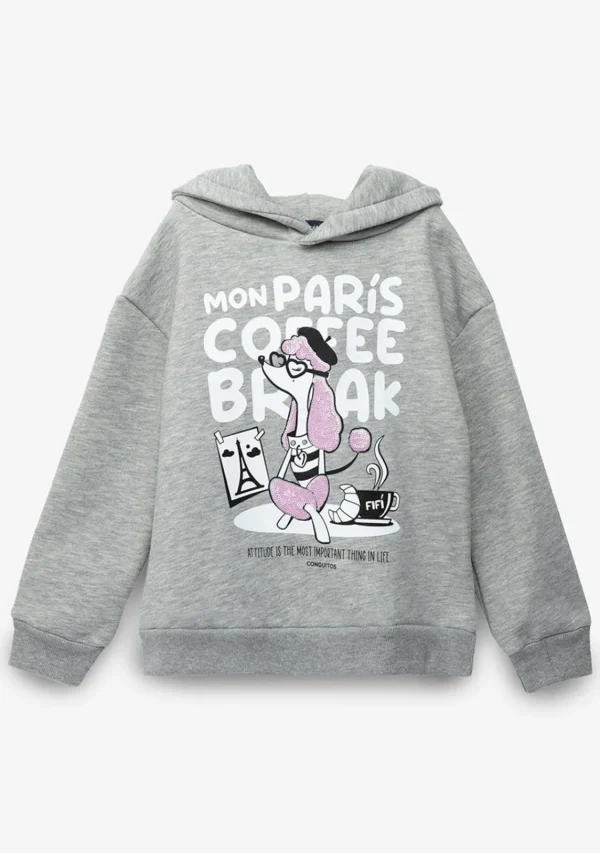 Conguitos Sudadera De Niña Capucha Puppy Paris Gris^ Sudaderas